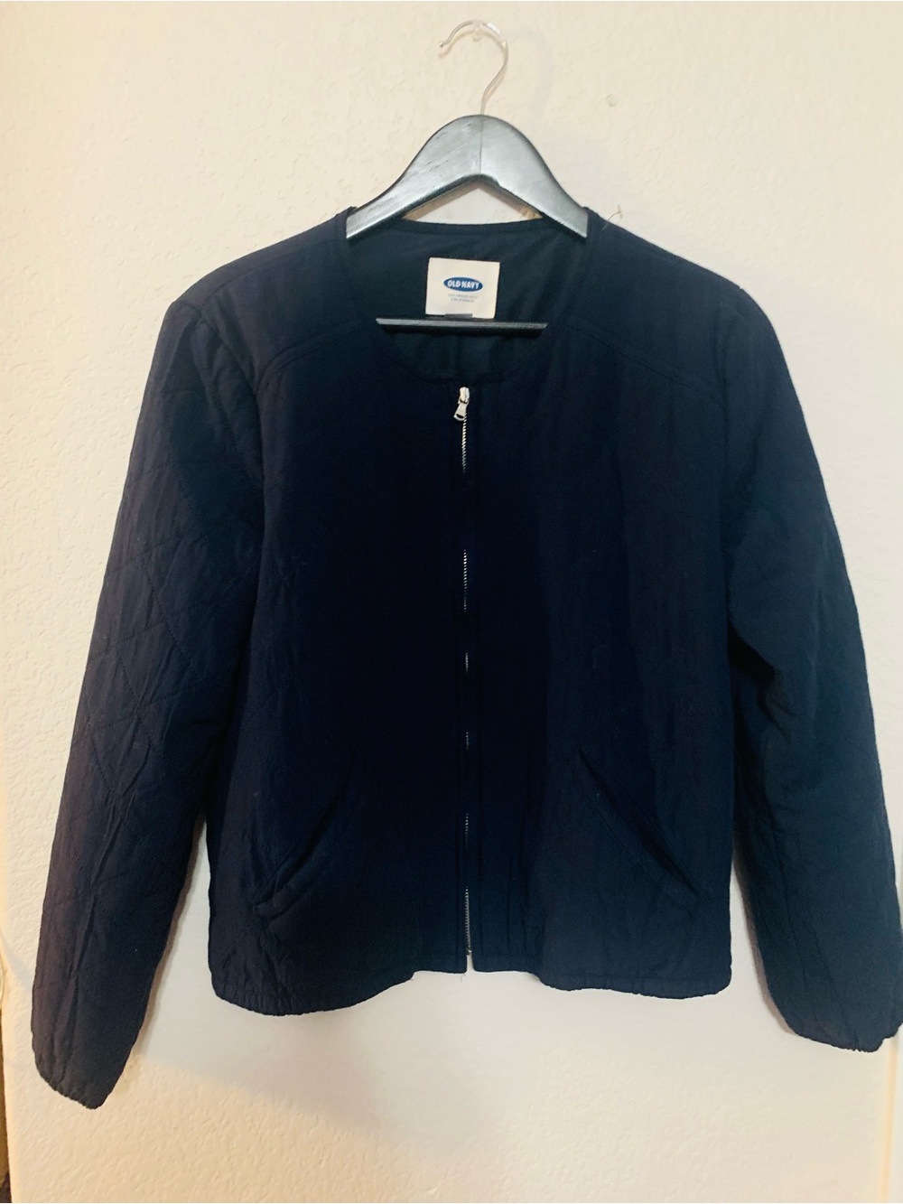 Old Navy Women's Navy Quilted Zip Bomber Jacket